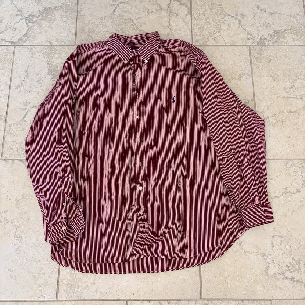 Ralph Lauren 100% Cotton Button Down Shirt Mens 3xb Red Striped Preppy